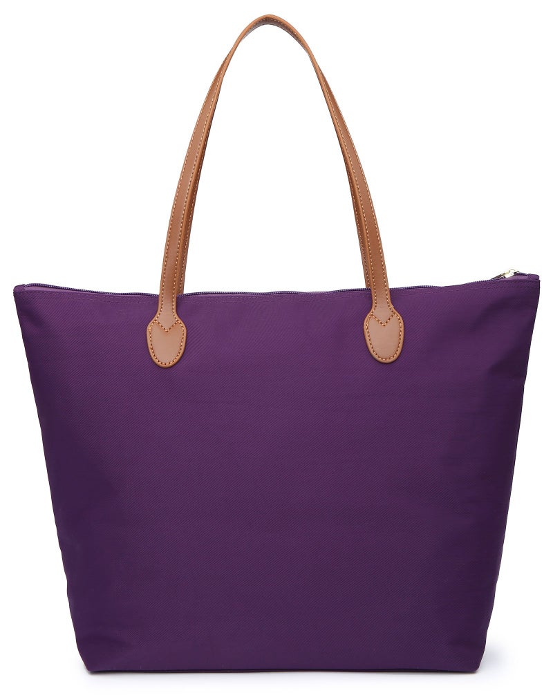 NNEE Water Resistant Light Weight Nylon Tote Bag Handbag - Medium Size, Purple - Image 2
